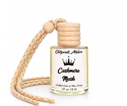 Cashmere Musk | Luxe Hanging Car Diffuser | Soft Cashmere & Clean Musk | Refillable Glass Car Freshener