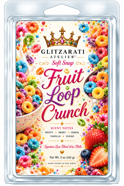 Fruit Loops Crunch | Signature Luxe Blend Wax Melt | Lemon, Cake & Fruity Breakfast Cereal | 5 oz Clamshell | Glitzarati Atelier™