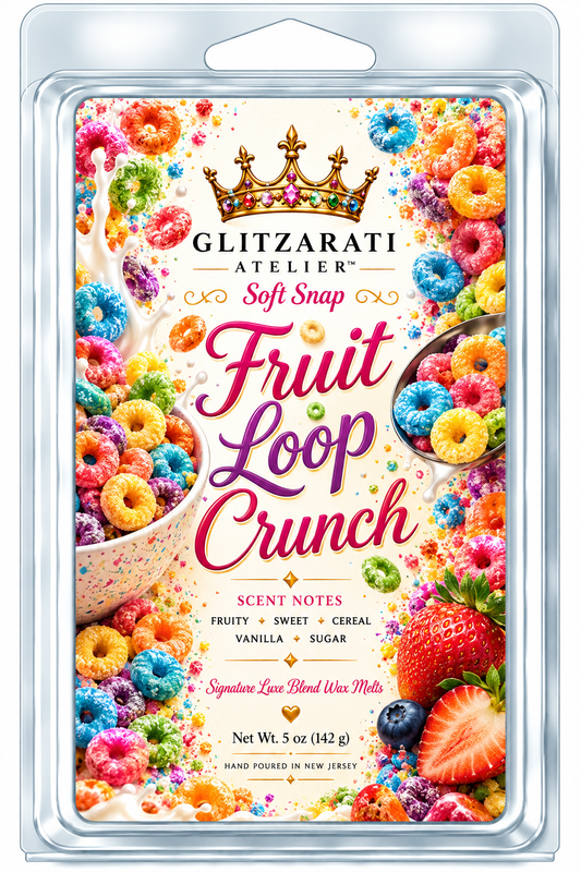 Fruit Loops Crunch | Signature Luxe Blend Wax Melt | Lemon, Cake & Fruity Breakfast Cereal | 5 oz Clamshell | Glitzarati Atelier™