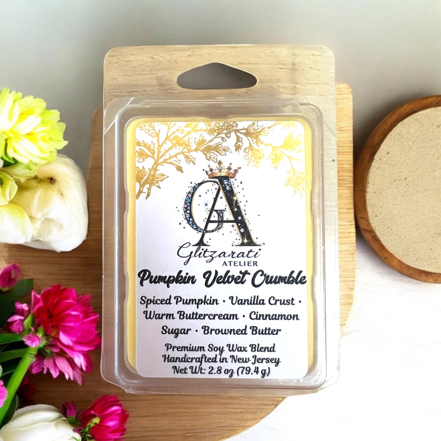 Pumpkin Velvet Crumble Luxe Iridescent Wax Melts – Spiced Pumpkin, Vanilla Crust & Warm Buttercream • 2.8 oz | Glitzarati Atelier