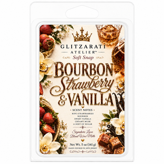 Packaged bourbon strawberry vanilla soft snap by Glitzerati Atelier on a white background