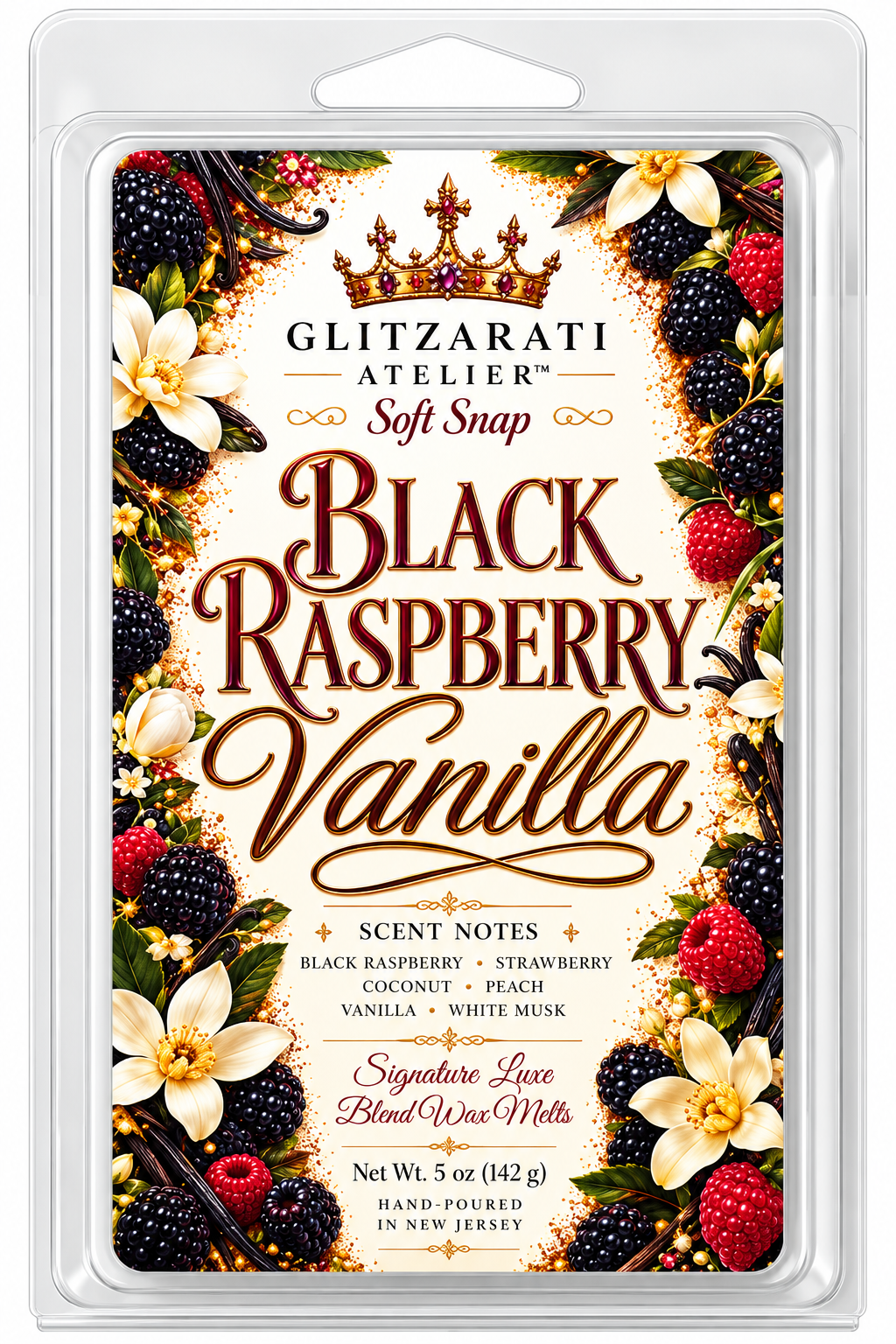 Black Raspberry Vanilla | Signature Luxe Blend Wax Melt | Juicy Raspberry, Sweet Strawberry & Creamy Vanilla | 5 oz Clamshell | Glitzarati Atelier™