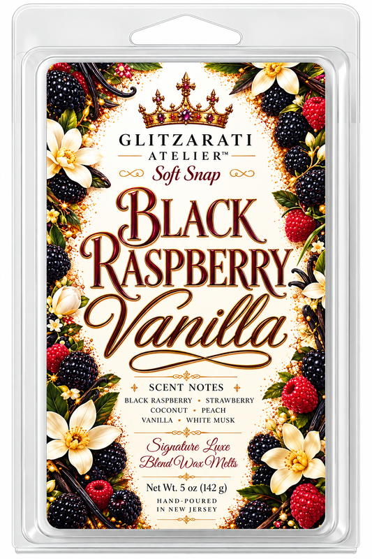 Black Raspberry Vanilla | Signature Luxe Blend Wax Melt | Juicy Raspberry, Sweet Strawberry & Creamy Vanilla | 5 oz Clamshell | Glitzarati Atelier™