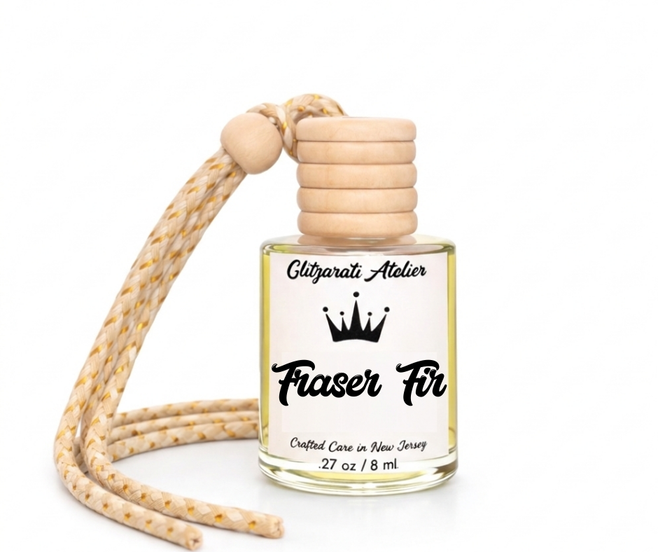 Fraser Fir | Luxe Hanging Car Diffuser | Fresh Evergreen & Winter Woods | Refillable Glass Car Freshener