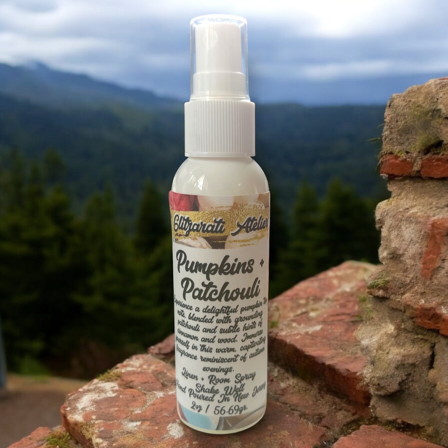 Linen & Room Fine Mist Spray – Pumpkins + Patchouli | Natural 2oz Odor Freshener | Glitzarati Atelier
