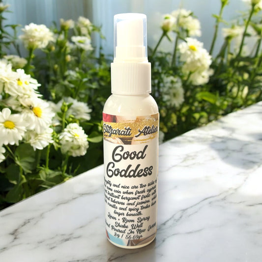 Linen & Room Fine Mist Spray – Good Goddess | Natural 2oz Odor Freshener | Glitzarati Atelier