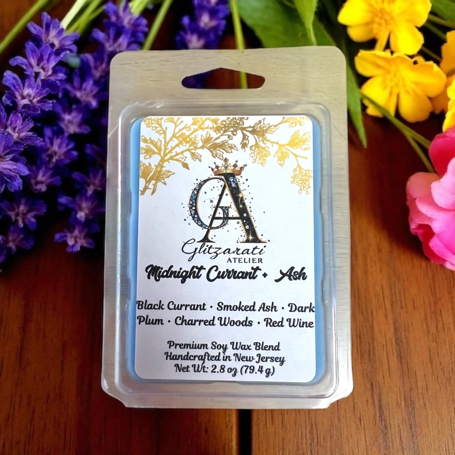Midnight Currant & Ash Luxe Iridescent Wax Melts – Black Currant, Smoked Ash & Dark Plum • 2.8 oz | Glitzarati Atelier