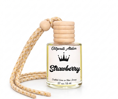 Strawberry | Luxe Hanging Car Diffuser | Strawberry Fruit Basket & Fresh Banana | Refillable Glass Freshener