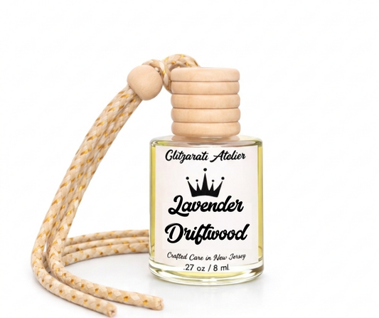 Lavender Driftwood | Luxe Hanging Car Diffuser | Lavender, Cypress Cedar & Warm Amber | Refillable Glass Freshener