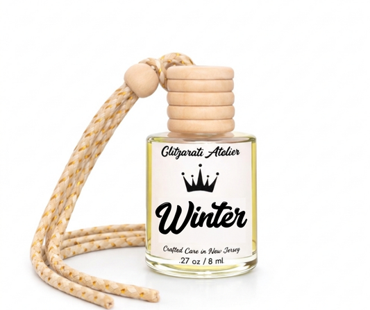 Winter | Luxe Hanging Car Diffuser | Sparkling Clementine, Pine Needles & Clove | Refillable Glass Freshener