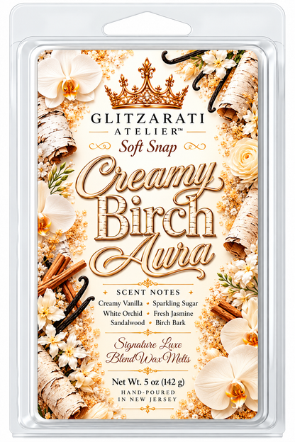 Creamy Birch | Signature Luxe Blend Wax Melt | White Birch, Creamy Vanilla & Warm Sandalwood | 5 oz Clamshell | Glitzarati Atelier™