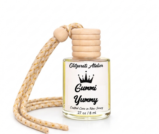 Gummi Yummy | Luxe Hanging Car Diffuser | Lemon, Lime, Pineapple & Vanilla Cotton Candy | Refillable Glass Freshener
