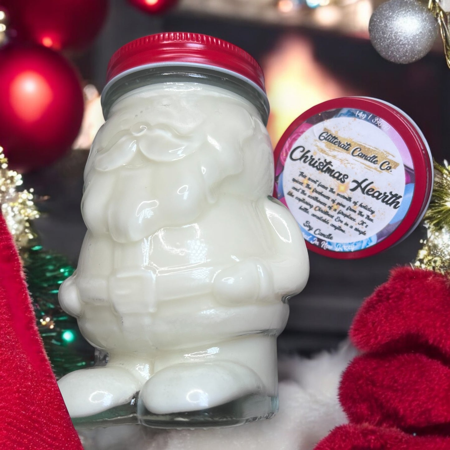 Santa Premium Soy Wax Candle Glass Mason Jar With Lid 18oz