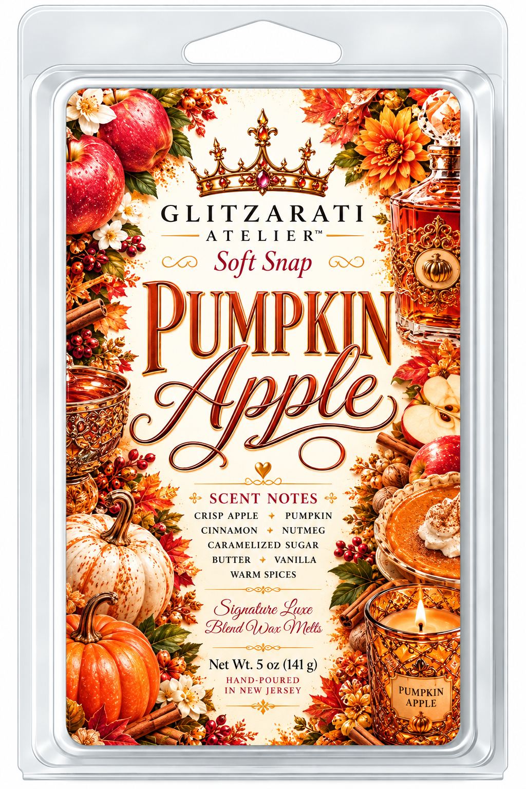 Pumpkin Apple | Signature Luxe Blend Wax Melt | Crisp Apple, Pumpkin & Warm Spices | 5 oz Clamshell | Glitzarati Atelier™