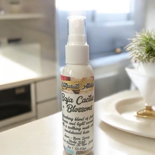 Linen & Room Fine Mist Spray – Baja Cactus + Blossom | Natural 2oz Odor Freshener | Glitzarati Atelier
