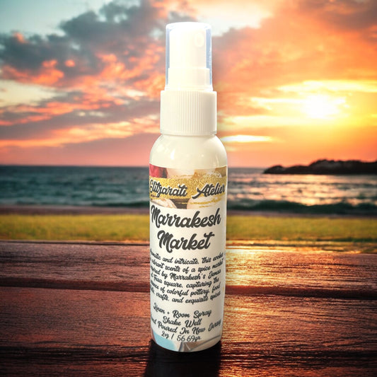 Linen & Room Fine Mist Spray – Marrakesh Market | Natural 2oz Odor Freshener | Glitzarati Atelier