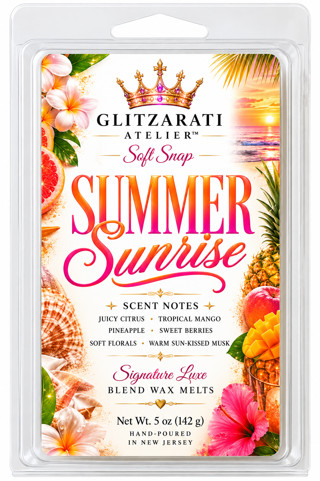 Summer Sunrise | Signature Luxe Blend Wax Melt | Fresh Grapefruit, Bergamot & Summer Florals | 5 oz Clamshell | Glitzarati Atelier™