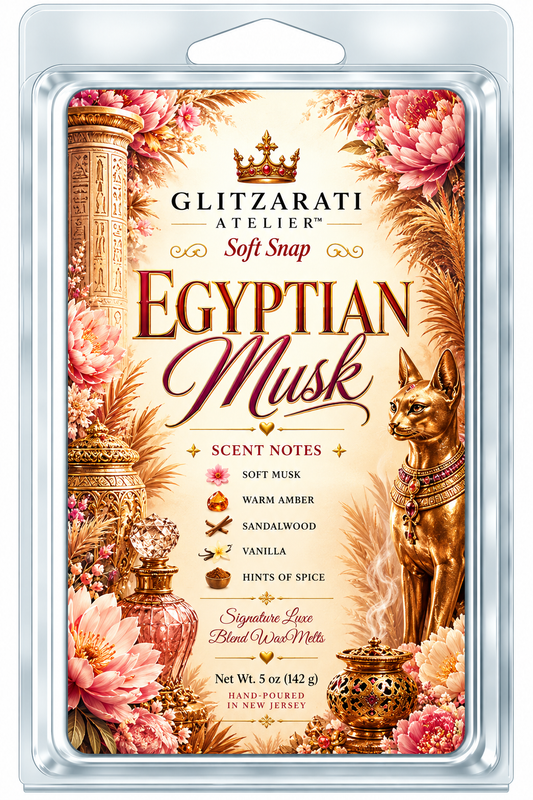 Egyptian Musk | Signature Luxe Blend Wax Melt | White Florals, Soft Musk & Powdery Warmth | 5 oz Clamshell | Glitzarati Atelier™
