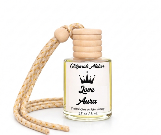 Love Aura | Luxe Hanging Car Diffuser | Apple, Peach, Grapefruit & Cherry Blossom Vanilla | Refillable Glass Freshener