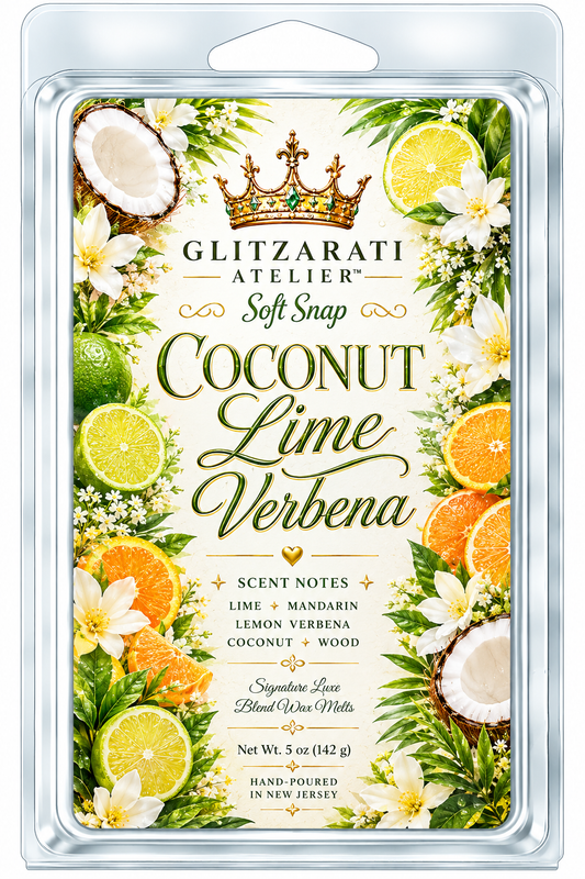 Coconut Lime Verbena | Signature Luxe Blend Wax Melt | Coconut, Lime & Lemon Verbena | 5 oz Clamshell | Glitzarati Atelier™