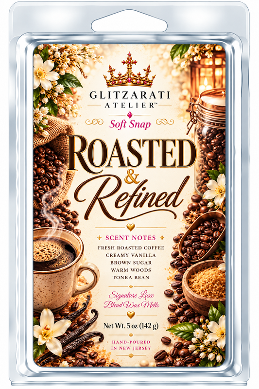 Roasted & Refined | Signature Luxe Blend Wax Melt | Fresh Brewed Coffee, Dark Roast & Espresso | 5 oz Clamshell | Glitzarati Atelier™