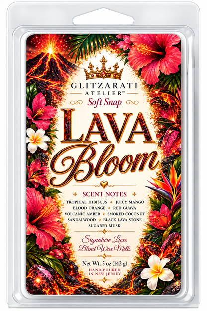 Lava Bloom | Signature Luxe Blend Wax Melt | Tropical Hibiscus, Juicy Mango & Smoked Coconut | 5 oz Clamshell | Glitzarati Atelier™