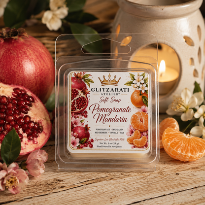 Pomegranate Mandarin | Signature Luxe Blend Wax Melt | Pomegranate, Sparkling Mandarin, Berries & Sheer Musk | 1 oz Clamshell | Glitzarati Atelier™