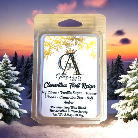 Clementine Frost Reign Luxe Iridescent Wax Melts – Icy Citrus, Vanilla Sugar & Winter Woods • 2.8 oz | Glitzarati Atelier