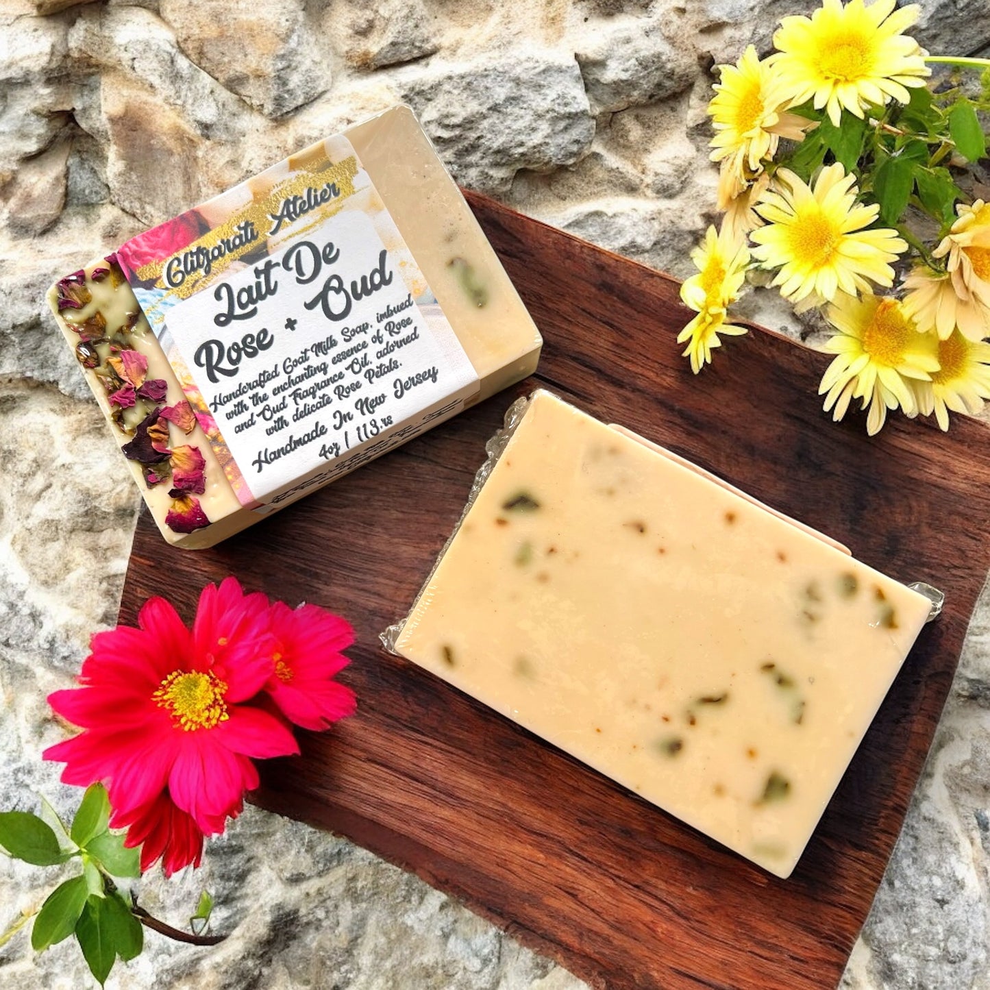 Glitzarati Atelier Goat Milk Lait De Rose + Oud 4 oz Soap Bar