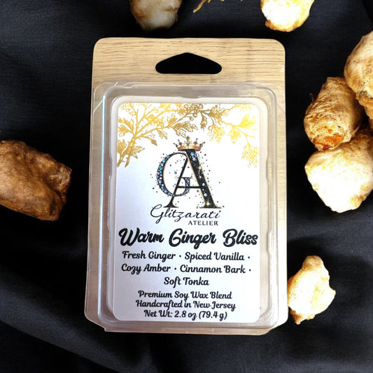 Warm Ginger Bliss Luxe Iridescent Wax Melts – Fresh Ginger, Spiced Vanilla & Cozy Amber • 2.8 oz | Glitzarati Atelier