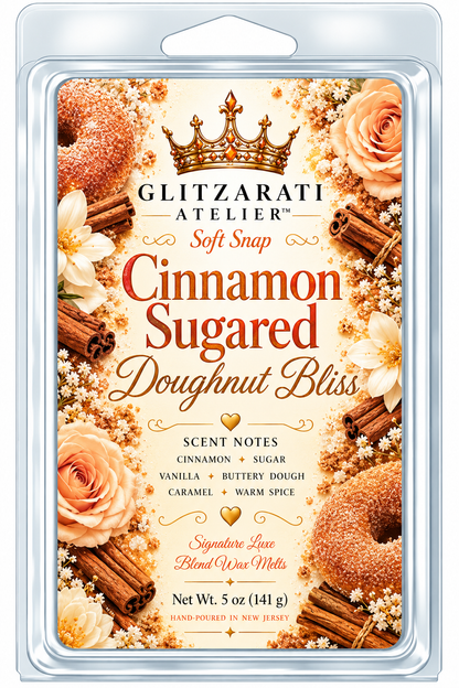 Cinnamon Sugared Doughnut Bliss | Signature Luxe Blend Wax Melt | Cinnamon Sugar, Warm Doughnut & Creamy Vanilla | 5 oz Clamshell | Glitzarati Atelier™