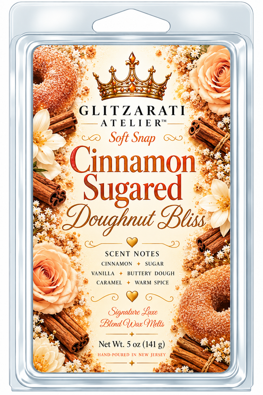 Cinnamon Sugared Doughnut Bliss | Signature Luxe Blend Wax Melt | Cinnamon Sugar, Warm Doughnut & Creamy Vanilla | 5 oz Clamshell | Glitzarati Atelier™