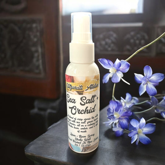 Linen & Room Fine Mist Spray – Sea Salt & Orchid | Natural 2oz Odor Freshener | Glitzarati Atelier
