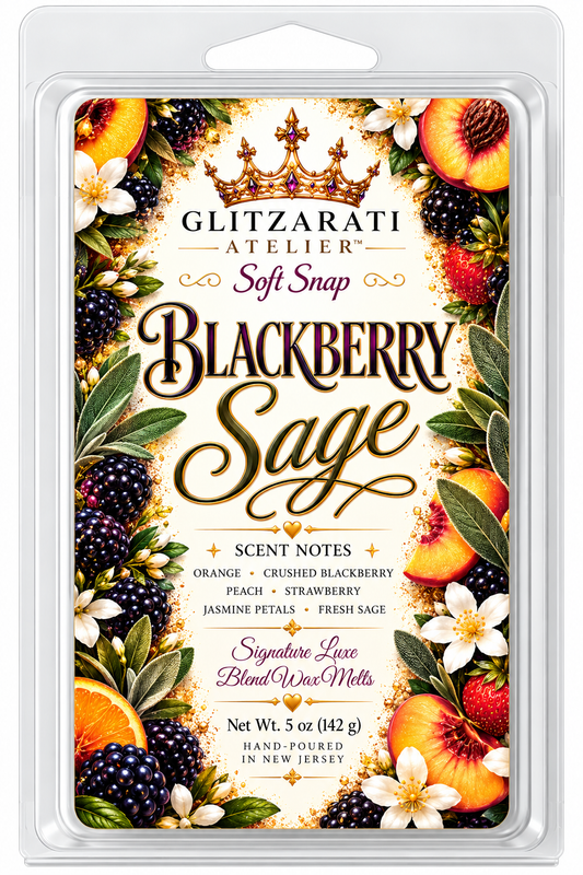 Blackberry Sage | Signature Luxe Blend Wax Melt | Crushed Blackberry, Fresh Sage & Sweet Peach | 5 oz Clamshell | Glitzarati Atelier™