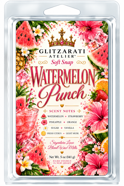 Watermelon Punch | Signature Luxe Blend Wax Melt | Sugared Watermelon, Fresh Orange & Sweet Berry | 5 oz Clamshell | Glitzarati Atelier™