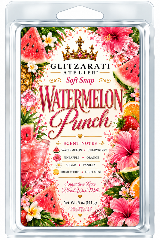 Watermelon Punch | Signature Luxe Blend Wax Melt | Sugared Watermelon, Fresh Orange & Sweet Berry | 5 oz Clamshell | Glitzarati Atelier™