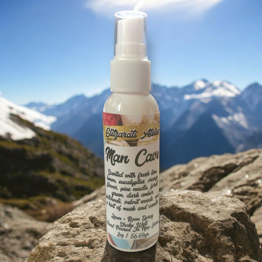 Linen & Room Fine Mist Spray – Man Cave | Natural 2oz Odor Freshener | Glitzarati Atelier