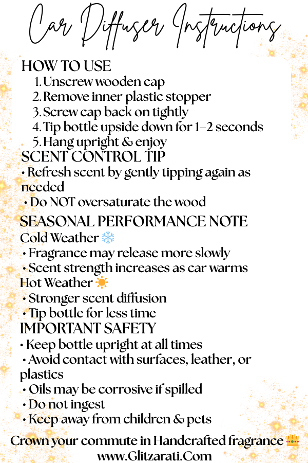 Car diffuser instructions with a decorative background