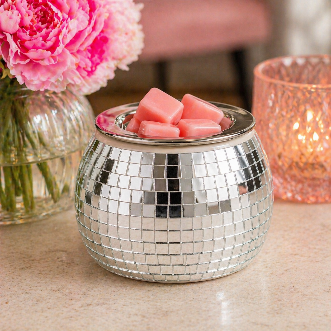 Ceramic Mirrored Disco Ball Wax Tart Warmer | Retro Electric Melter for Scented Wax | Funky Home Fragrance Decor