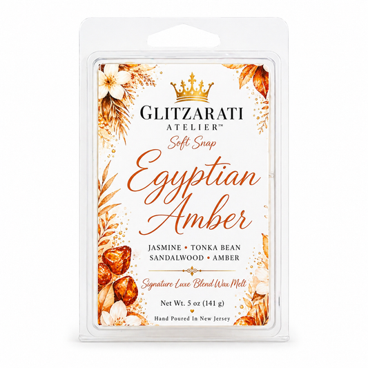 Egyptian Amber Wax Melt | Signature Luxe Blend | Jasmine, Tonka Bean, Sandalwood & Amber | 5 oz Clamshell | Glitzarati Atelier™