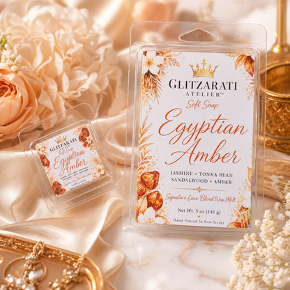 Egyptian Amber Wax Melt | Signature Luxe Blend | Jasmine, Tonka Bean, Sandalwood & Amber | 5 oz Clamshell | Glitzarati Atelier™