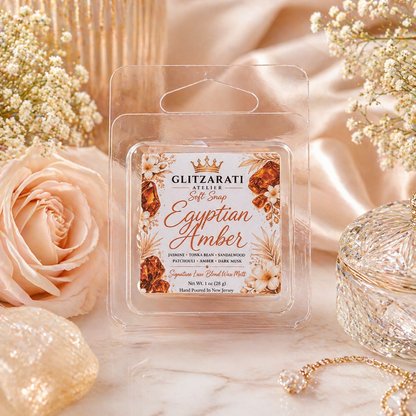 Egyptian Amber Wax Melt | Signature Luxe Blend | Jasmine, Tonka Bean, Sandalwood & Amber | 5 oz Clamshell | Glitzarati Atelier™