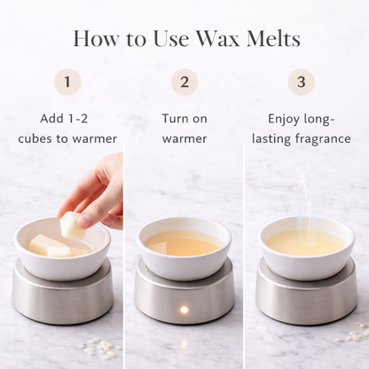 Step-by-step guide on how to use wax melts with a warmer.