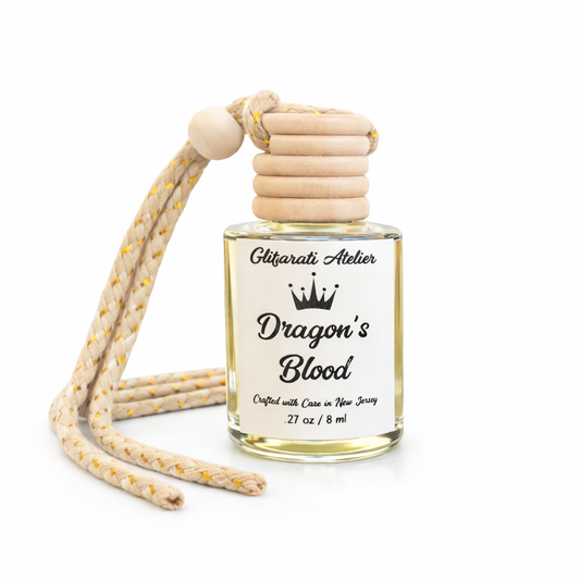 Dragon’s Blood | Luxe Hanging Car Diffuser | Warm Resin & Exotic Spice | Refillable Glass Car Freshener