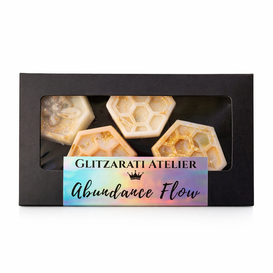 Sacred Crown™ Manifestation Bee Melts – Abundance Flow | Patchouli, Bay Leaf & Rosemary | Coconut Soy Wax | Set of 4 Bees | Net Wt. 2.8 oz | Glitzarati Atelier