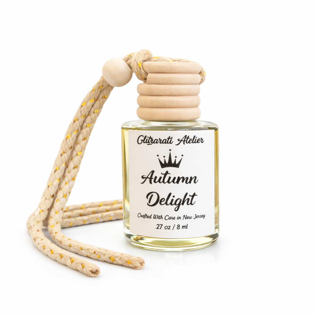 Autumn Delight | Luxe Hanging Car Diffuser | Warm Spice & Cozy Fall Treat | Refillable Glass Car Freshener