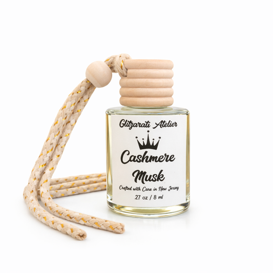 Cashmere Musk | Luxe Hanging Car Diffuser | Soft Cashmere & Clean Musk | Refillable Glass Car Freshener