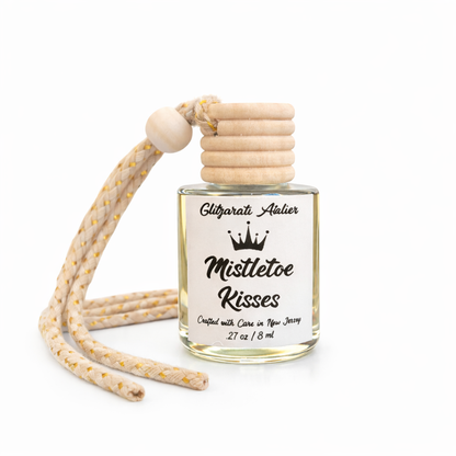Mistletoe Kisses | Luxe Hanging Car Diffuser | Fresh Evergreen, Soft Berry & Cozy Woods | Refillable Glass Car Freshener