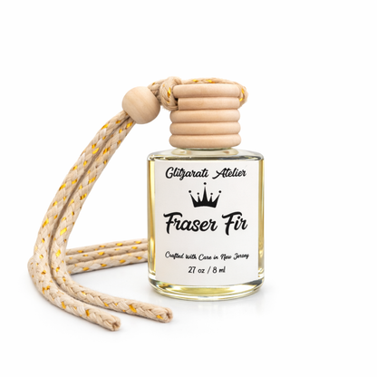 Fraser Fir | Luxe Hanging Car Diffuser | Fresh Evergreen & Winter Woods | Refillable Glass Car Freshener