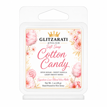 Cotton Candy | Signature Luxe Blend Wax Melt | Spun Sugar, Vanilla Fluff & Sweet Candy Clouds | 1 oz Clamshell | Glitzarati Atelier™
